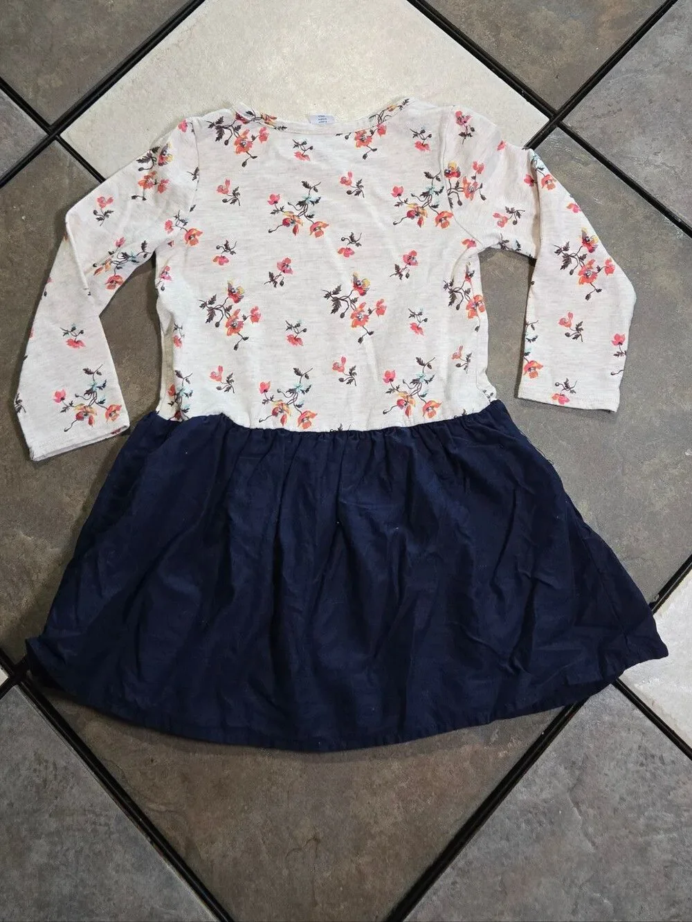 GAP Floral Dress Girls 3T Cozy Long Sleeve Terry Top Mixed Media Navy Skirt